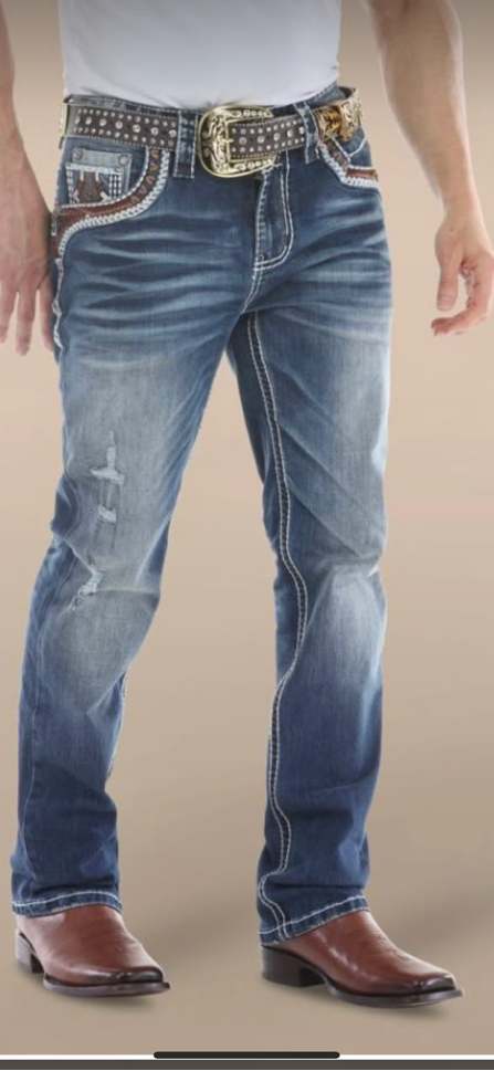 Rock Revolution Men's Western Straigth jeans in Dark wash indigo