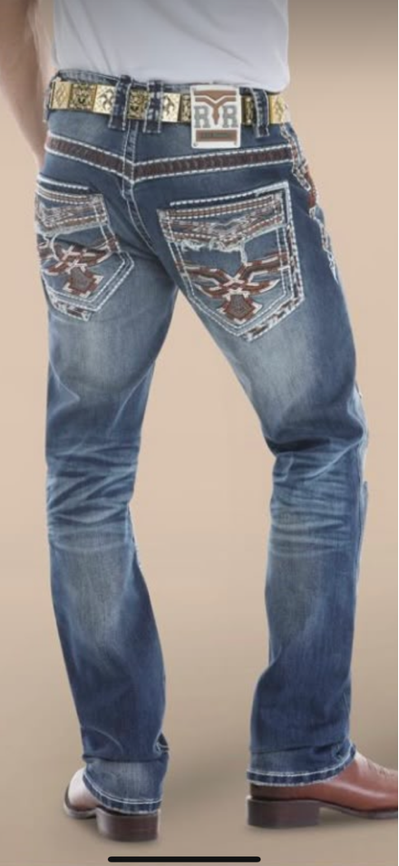 Rock Revolution Men's Western Straigth jeans in Dark wash indigo
