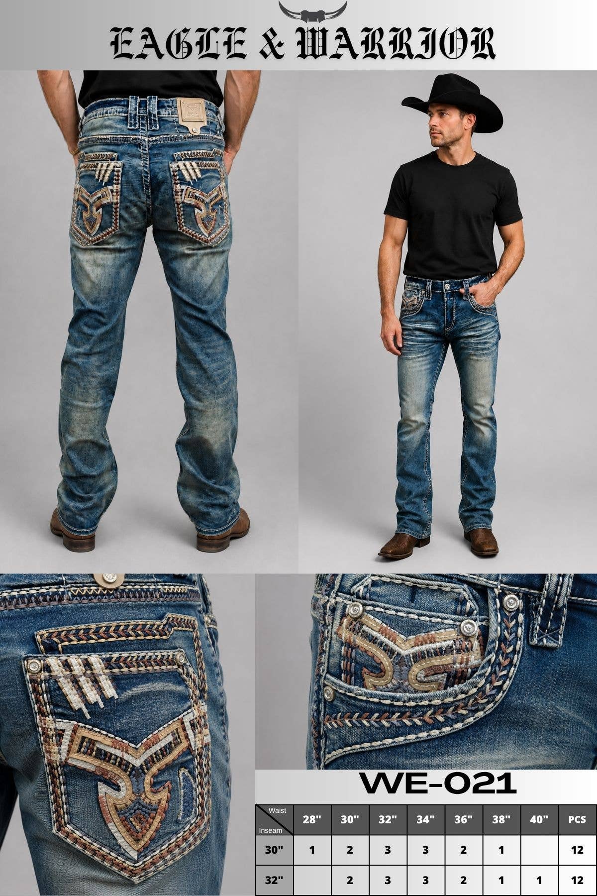 Eagle Warrior Men's Western Straight Stretch Jeans