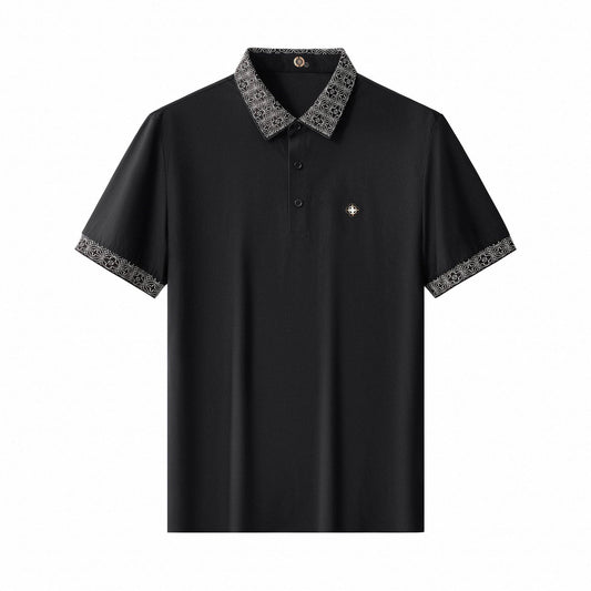 Pattern Trim Performance Polo – El Baron-BLACK