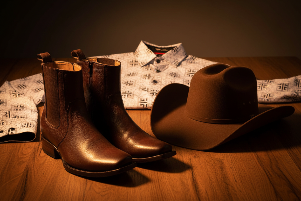 Gran Imperio Western Wear - Botín, Texana Nuez y Camisa Blanca