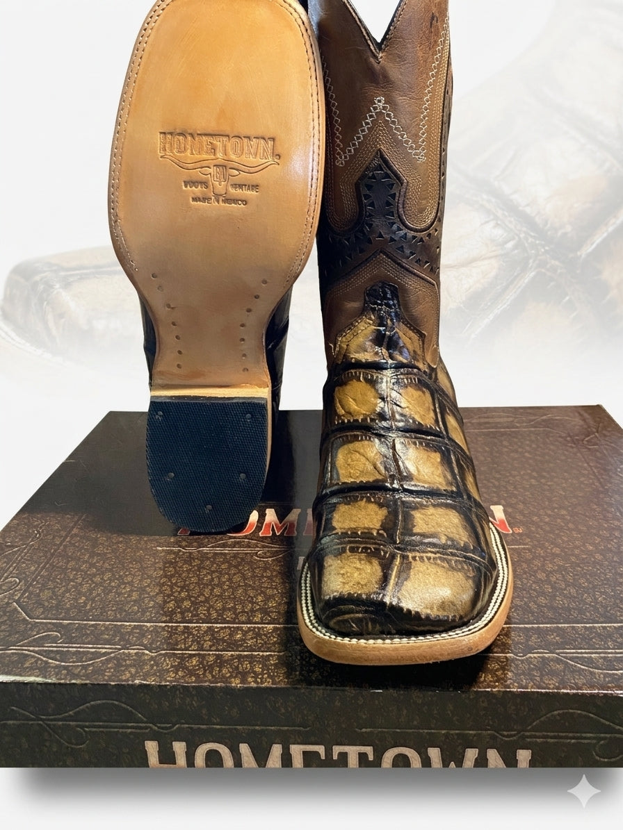 Men's Leather, American Jumbo print boots in Rustic Camel color