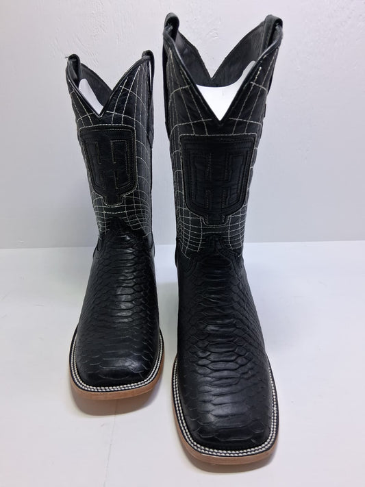 Men's Leather, Python Print Boots in Black